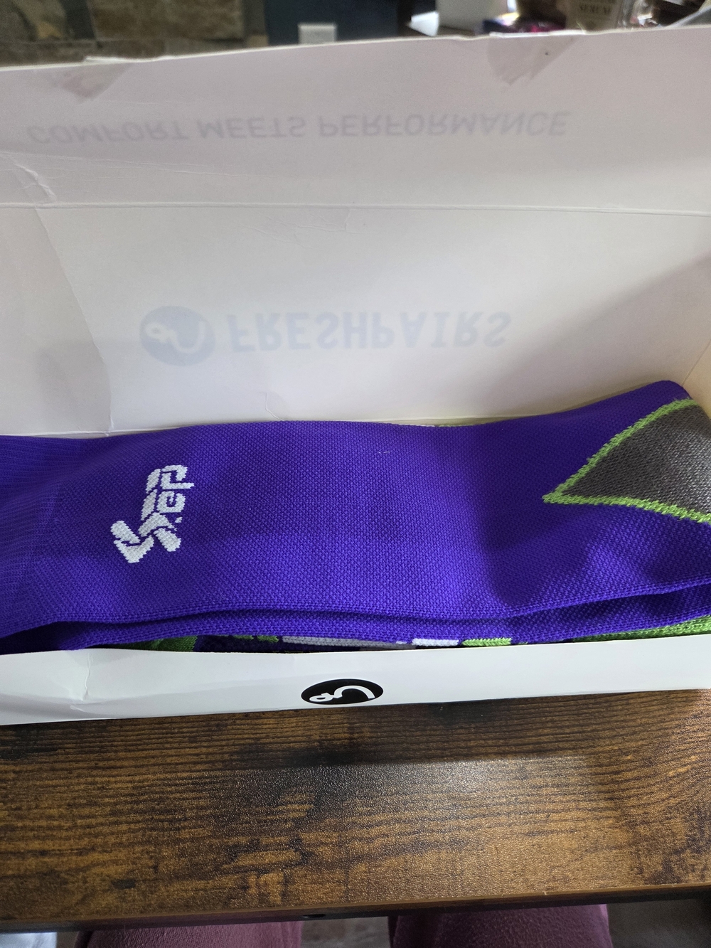 Men's Purple Athletic Crew Socks with Green Accents